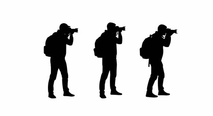 Photographer Taking Picture Silhouette Set – Camera and Shooting Poses in Vector Style on White Background