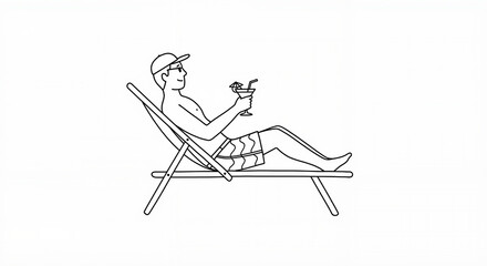 Man relaxing on lounge chair with drink enjoying summer vibes  