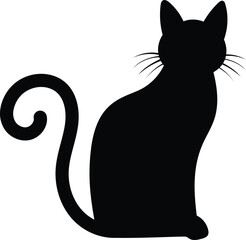 hand draw cat sitting isolated silhouette, feline hand draw cat shape illustration