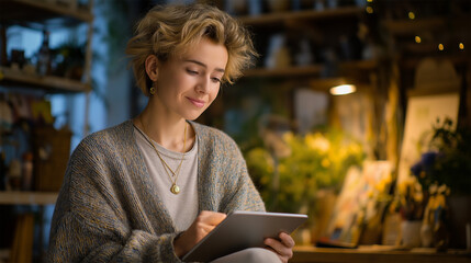 Craftswoman at Work in Art Studio with Gentle Illumination