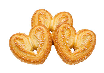 Fototapeta premium Three heartshaped puff pastry cookies isolated on transparent background are a sweet treat