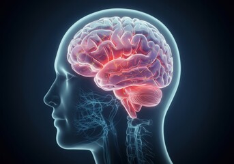 Detailed 3d rendering of a human brain with neural network and blood vessels isolated on white background