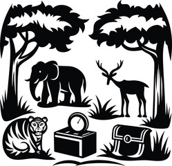 Animals in forest silhouette