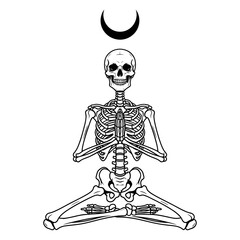 Skull Doing Yoga &ndash; Skeleton in Warrior Pose Funny Halloween Art