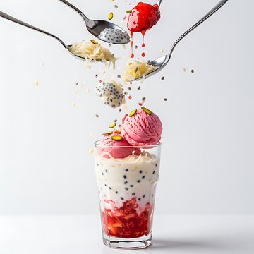 Delicious falooda presentation with ice cream scoops and tasty ingredients