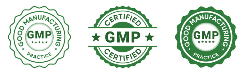 GMP Certified Badge Labels Good Manufacturing Practice Icons in Green