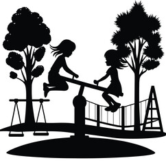 Kids Playing in Park silhouette