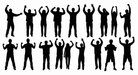 Group Cheering Silhouette Set – Celebration and Crowd Poses in Vector Style on White Background