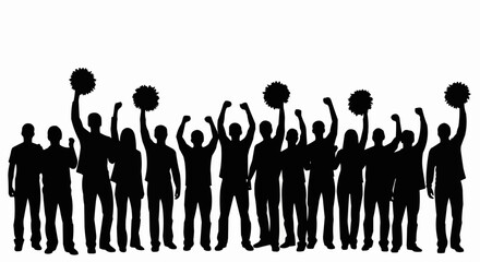 Group Cheering Silhouette Set – Celebration and Crowd Poses in Vector Style on White Background