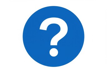A white question mark symbol within a blue circle isolated on white background