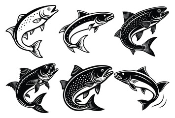 Fishing Jumping Fish Silhouette Vector – Minimal Outdoor Water Animal Clipart for Logo or T-Shirt Design.