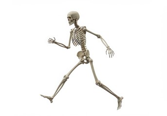 Human skeleton in a running pose isolated on white background