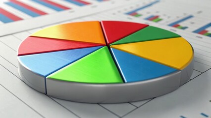 Fototapeta premium Colorful pie chart on a financial report, representing data analysis and statistics visually.