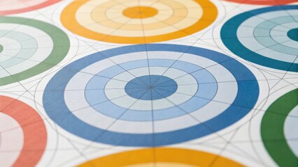 Colorful concentric circles create an abstract design on a textured surface, showcasing a vibrant pattern.