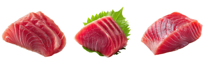 Fresh Slices of Tuna with Green Garnish Isolated on Transparent Background