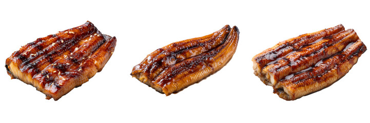 Delicious Glazed Eel Fillets Isolated on Transparent Background