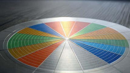 Obraz premium Geometric design with vibrant colors arranged in a circular pattern, creating a visually striking image.