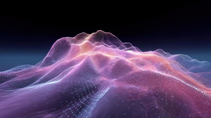 Fototapeta premium Abstract digital art piece that appears to be a 3d rendering of a mountain. the mountain is made up of a series of curved lines and dots that create a wave-like pattern.