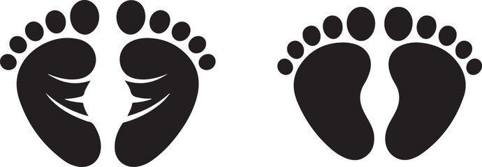 Two pairs of black baby footprints icons on a white background