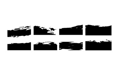 Obraz premium Set of 8 abstract black grunge brush strokes. Ideal for frame borders, poster design, digital art, or banner overlays. High contrast, rough ink texture.