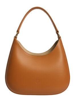Minimalist hobo bag in tan with smooth finish and subtle logo embossing