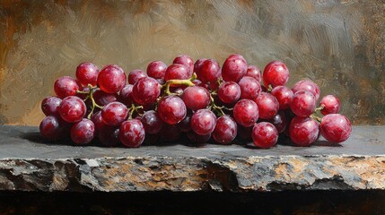 Still life of red grapes on a stone surface