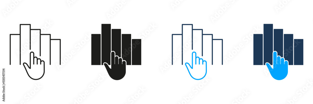 Fototapete hand touching bar graph line and solid icon set. interactive data analysis and visualization symbol 