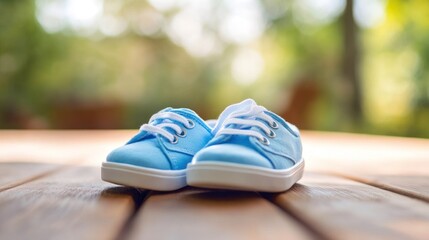 Baby shoes on wooden deck