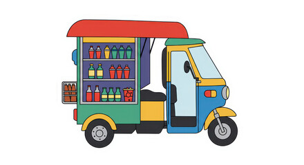 Colorful Street Food and Drink Cart Tuk-tuk Illustration