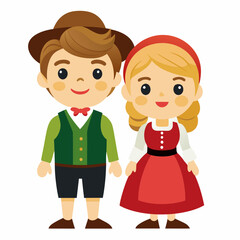 Charming Cartoon Couple in Traditional European Attire