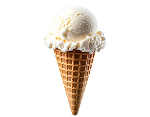 Vanilla ice cream cone on white