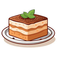 Classic Tiramisu Dessert Slice with Cocoa Powder and Mint