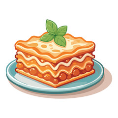 Classic Italian Lasagna Slice with Tomato Sauce and Basil