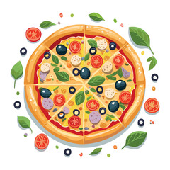 Fresh Vegetarian Pizza with Colorful Vegetables and Black Olives