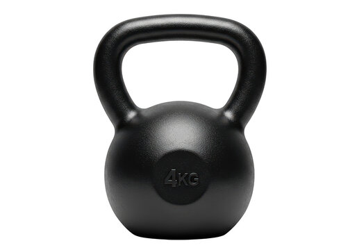 A black 4kg kettlebell isolated on a transparent background, ready for a strength training workout