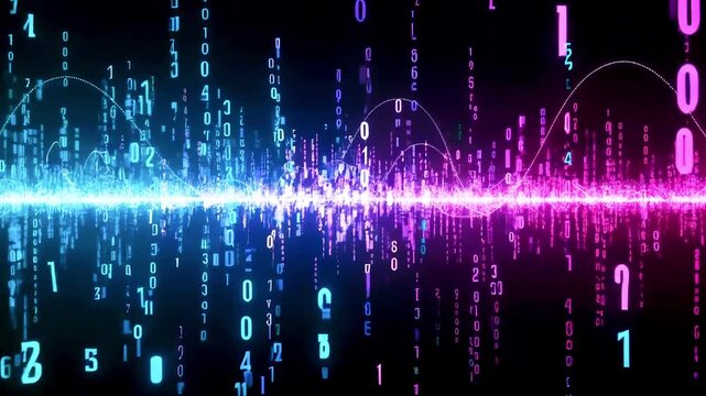 Abstract digital representation of data flow with vibrant blue and pink colors against a black background