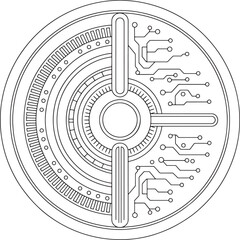 Futuristic Tech Interface Vector, Futuristic Control Panel, Circular Tech Design, Digital Gear Interface, Abstract Circuit Art