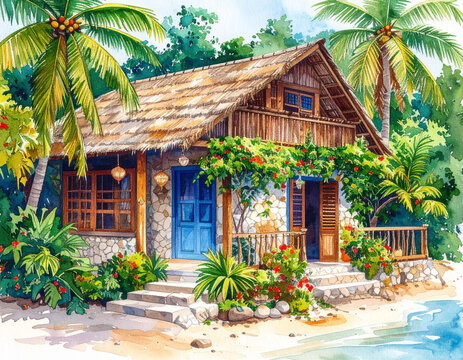 A traditional Philippine "bahay na bato" (stone house), with ornate wooden details and capiz shell windows, hinting at colonial heritage.