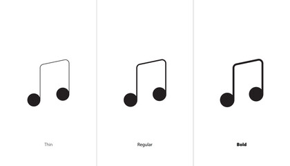 Different stroke sizes of note music vector icon. song icon for website. pictogram note. music sign. note icon. sound concept