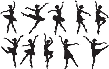 Black ballet dancers in various poses silhouettes
