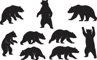 Black bear silhouettes various poses animal wildlife