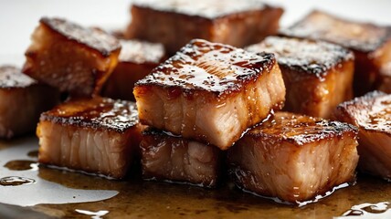 Delicious Glazed Pork Belly Bites Appetizer on White Background