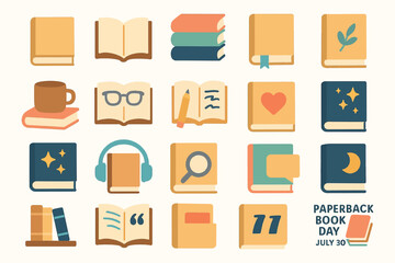 Paperback Book Day Icons Collection