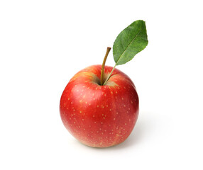 One red apple with leaf isolated on white