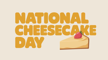 National Cheesecake Day Slice Illustration with Strawberry and Retro Typography