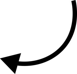 Black curved arrow pointing left on white background