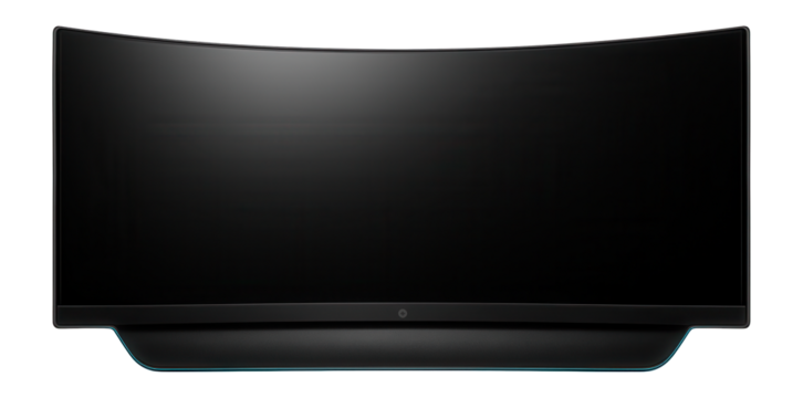 Curved ultrawide monitor with integrated soundbar and ambient lighting for home entertainment