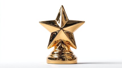 Shining star award trophy isolated on white, gold merit recognition symbol for achievement, excellence or celebration