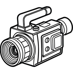 Minimalist Outline Sketch of a Video Camera on a White Canvas