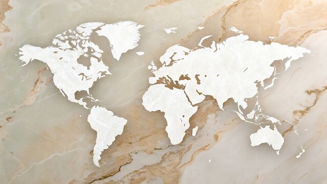 low contrast white world map on light stone texture